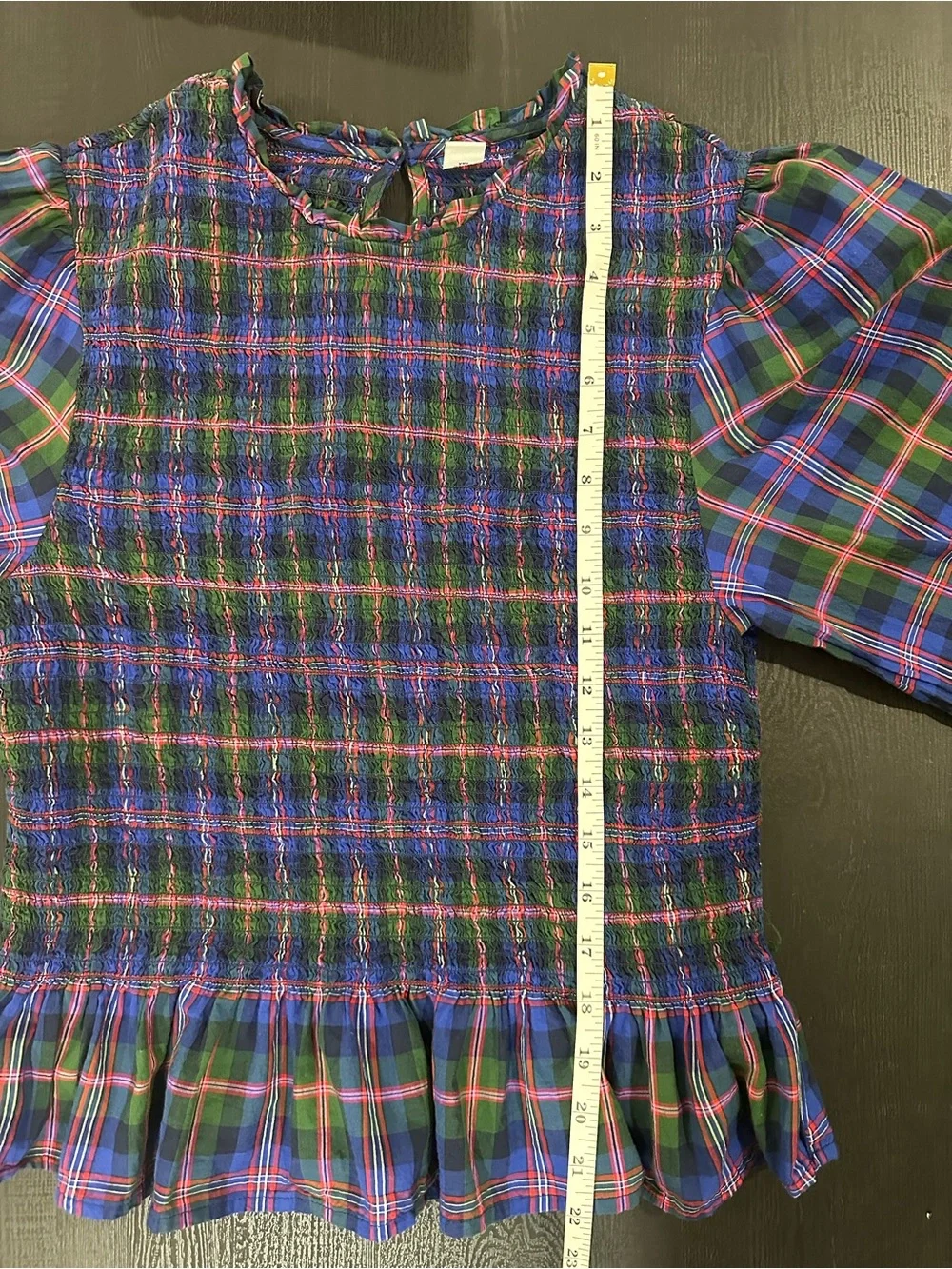 Old Navy Blue & Green Plaid Smocked Peplum Blouse Medium